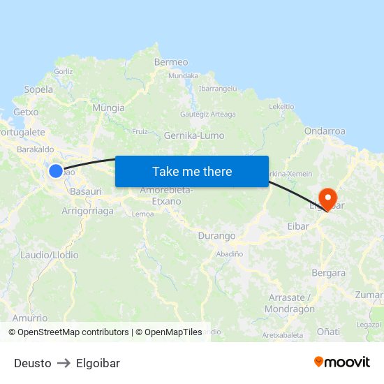 Deusto to Elgoibar map