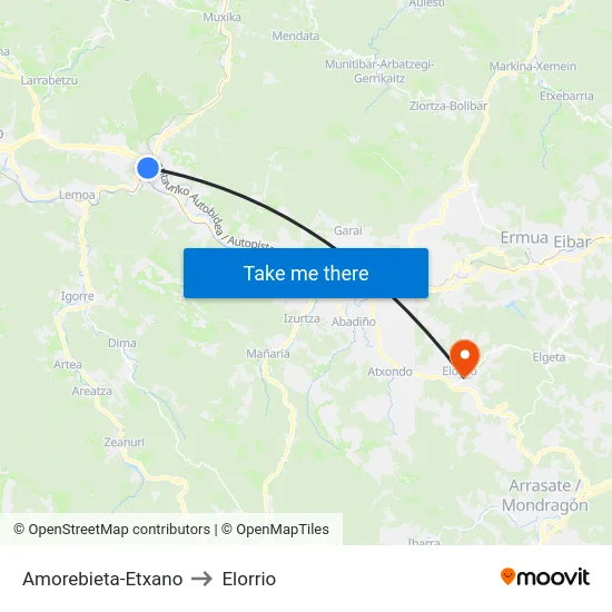 Amorebieta-Etxano to Elorrio map