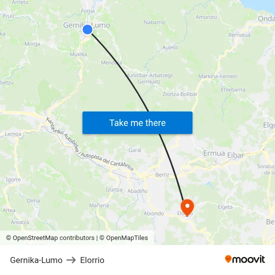 Gernika-Lumo to Elorrio map