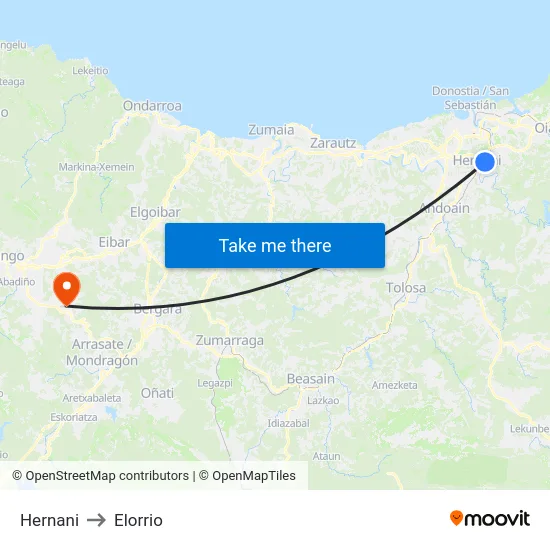 Hernani to Elorrio map