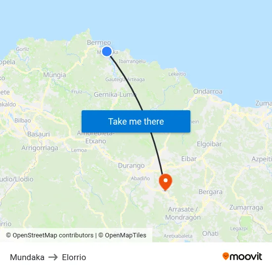 Mundaka to Elorrio map