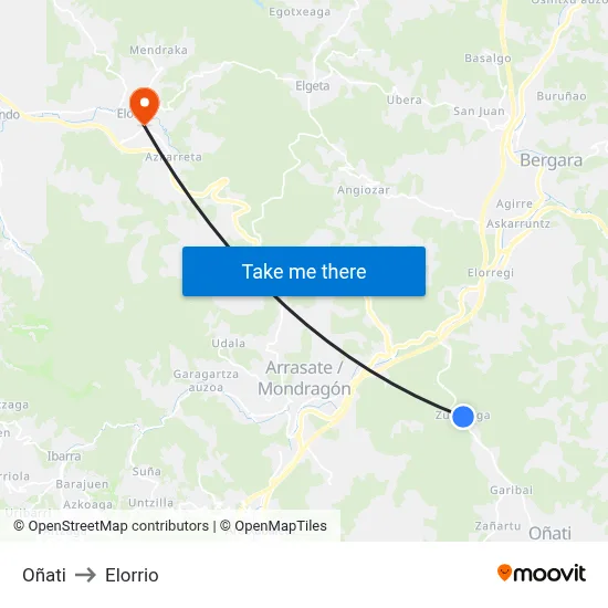 Oñati to Elorrio map