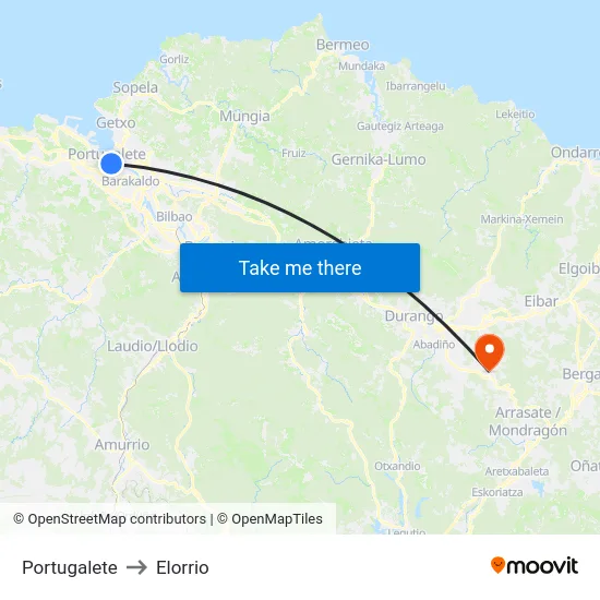 Portugalete to Elorrio map