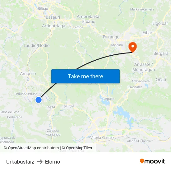 Urkabustaiz to Elorrio map