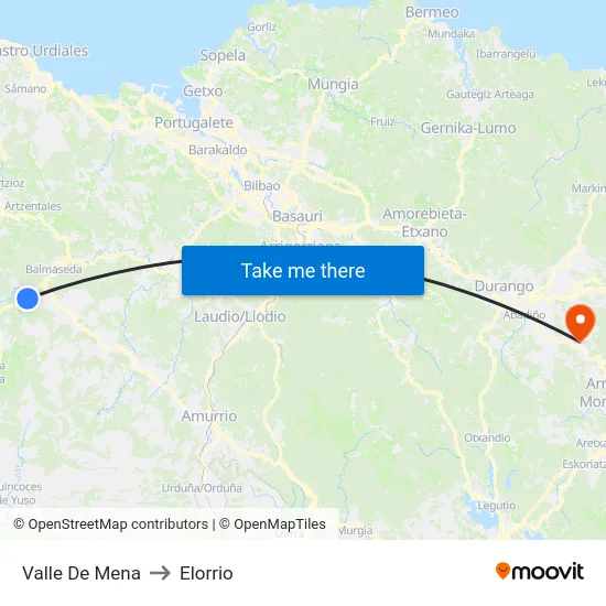 Valle De Mena to Elorrio map