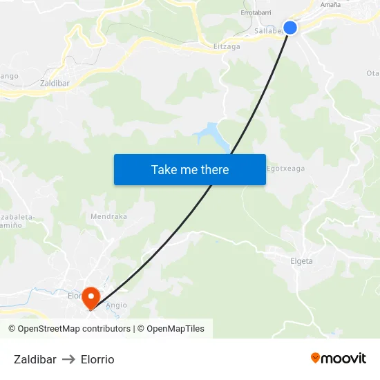 Zaldibar to Elorrio map