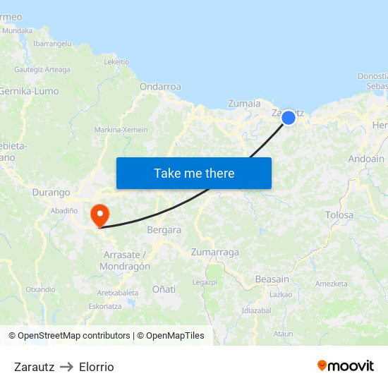 Zarautz to Elorrio map