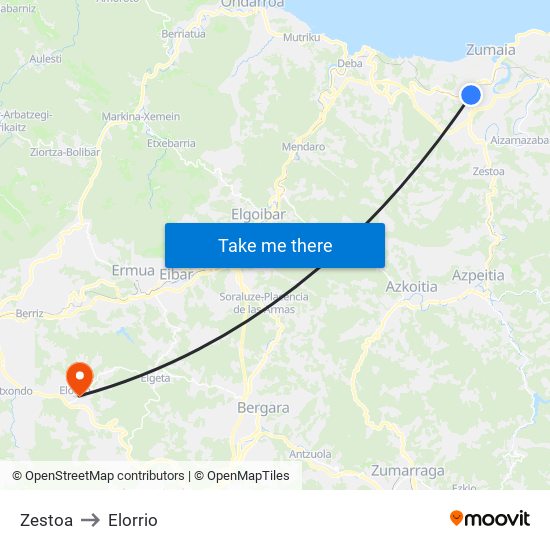 Zestoa to Elorrio map