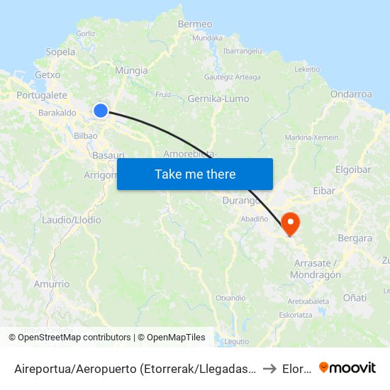 Aireportua/Aeropuerto (Etorrerak/Llegadas) (1003) to Elorrio map