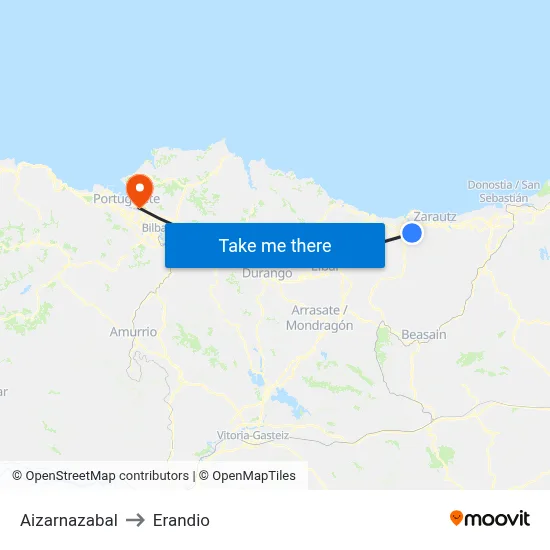 Aizarnazabal to Erandio map