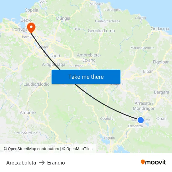 Aretxabaleta to Erandio map