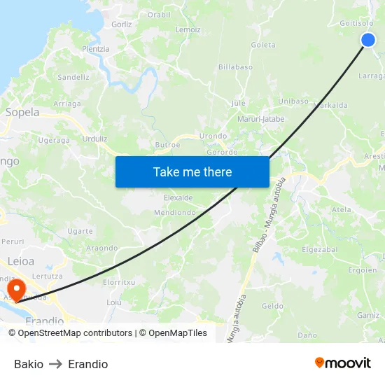 Bakio to Erandio map