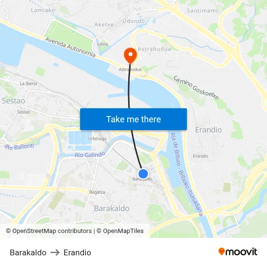 Barakaldo to Erandio map