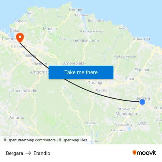 Bergara to Erandio map