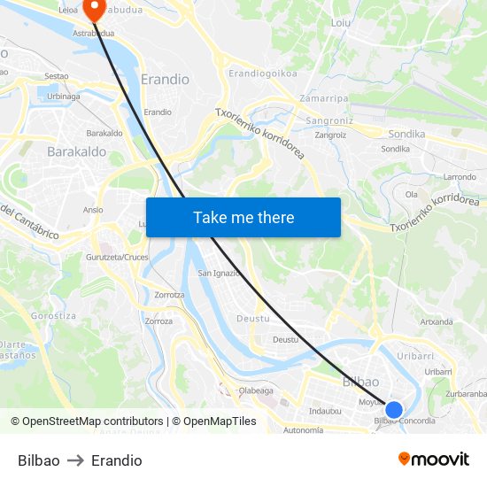 Bilbao to Erandio map