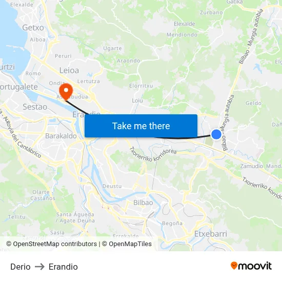 Derio to Erandio map