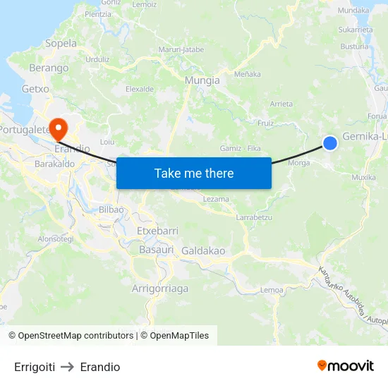Errigoiti to Erandio map