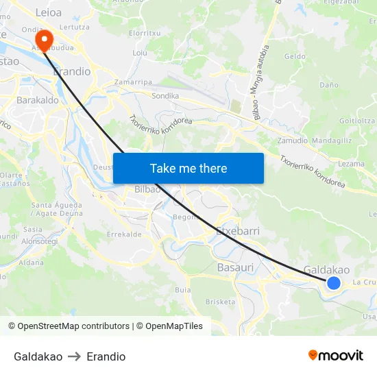 Galdakao to Erandio map