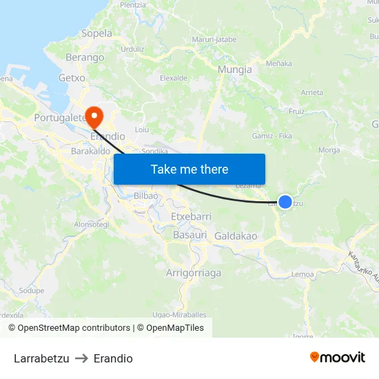 Larrabetzu to Erandio map