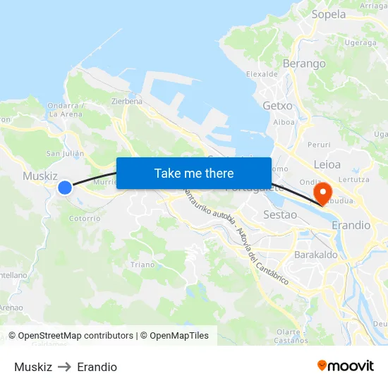 Muskiz to Erandio map