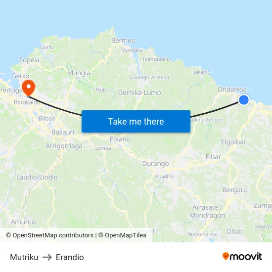 Mutriku to Erandio map