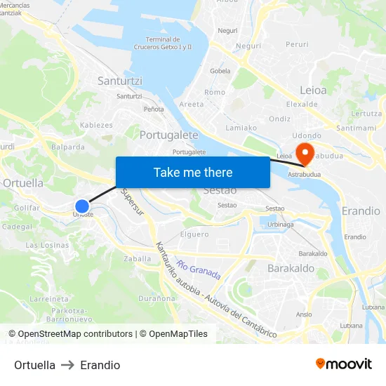 Ortuella to Erandio map