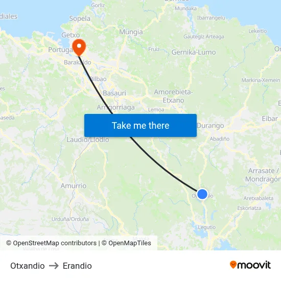 Otxandio to Erandio map