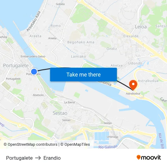 Portugalete to Erandio map