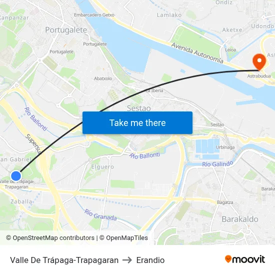 Valle De Trápaga-Trapagaran to Erandio map