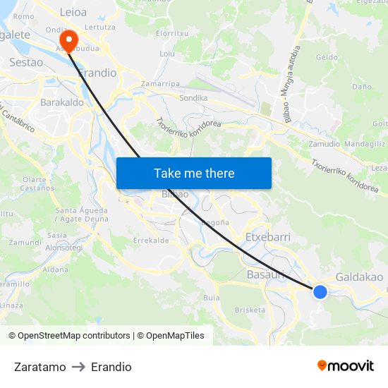 Zaratamo to Erandio map