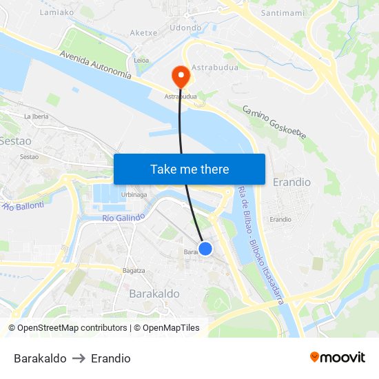 Barakaldo to Erandio map