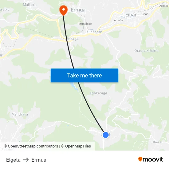 Elgeta to Ermua map
