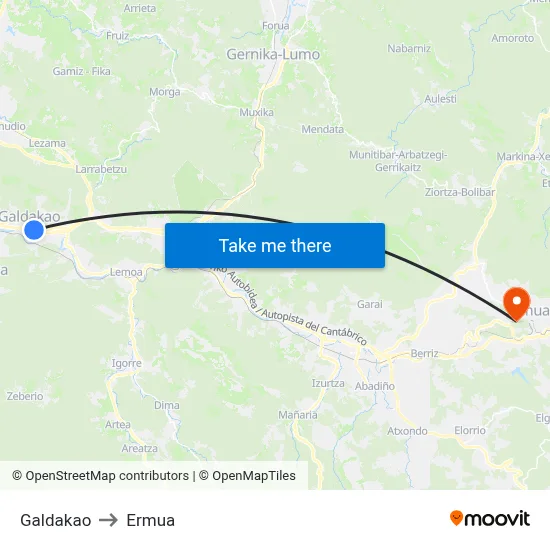 Galdakao to Ermua map