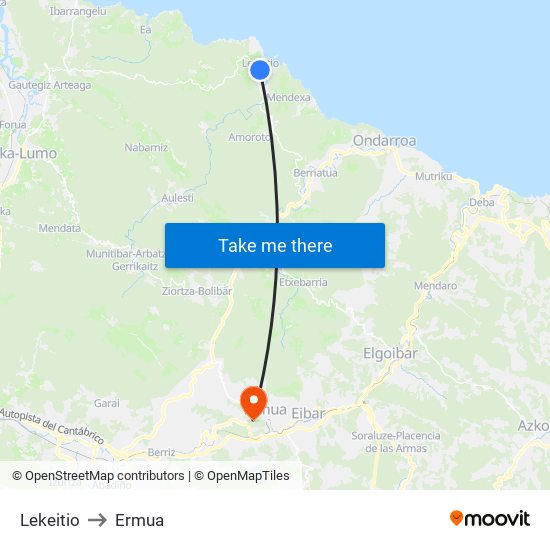 Lekeitio to Ermua map