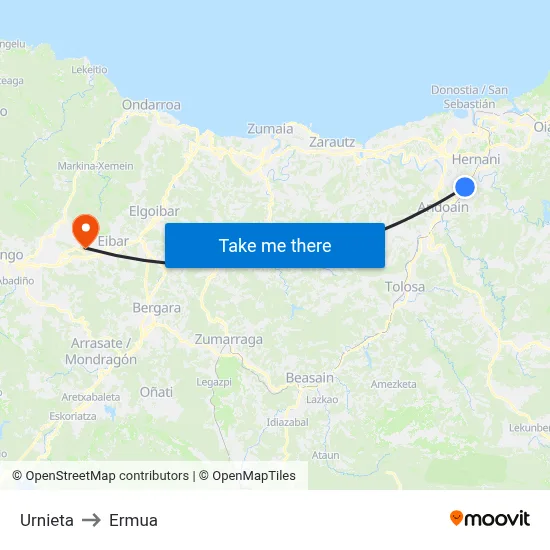 Urnieta to Ermua map