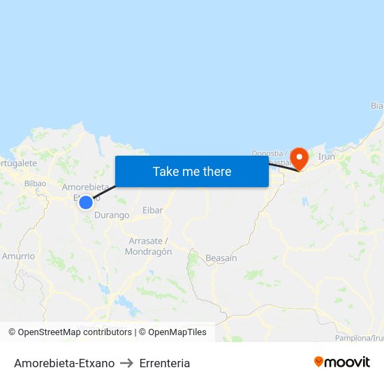 Amorebieta-Etxano to Errenteria map