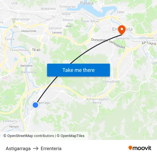 Astigarraga to Errenteria map