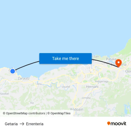 Getaria to Errenteria map
