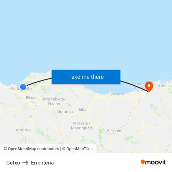 Getxo to Errenteria map