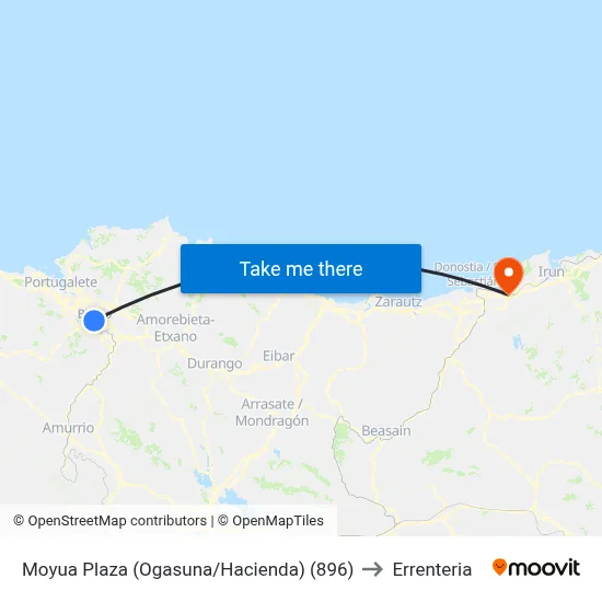 Moyua Plaza (Ogasuna/Hacienda) (896) to Errenteria map