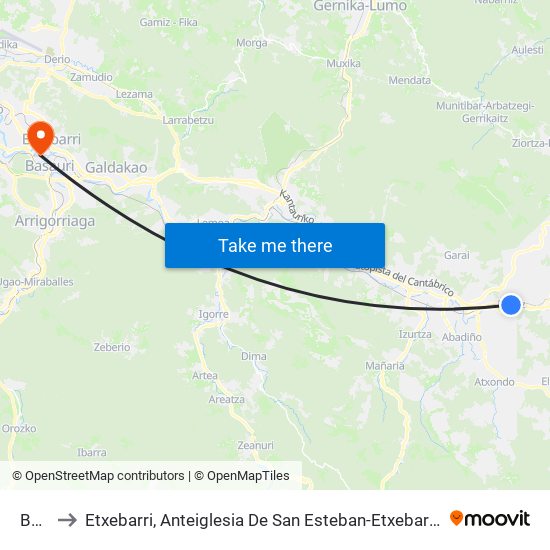 Berriz to Etxebarri, Anteiglesia De San Esteban-Etxebarri Doneztebeko Elizatea map