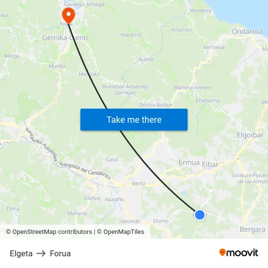 Elgeta to Forua map