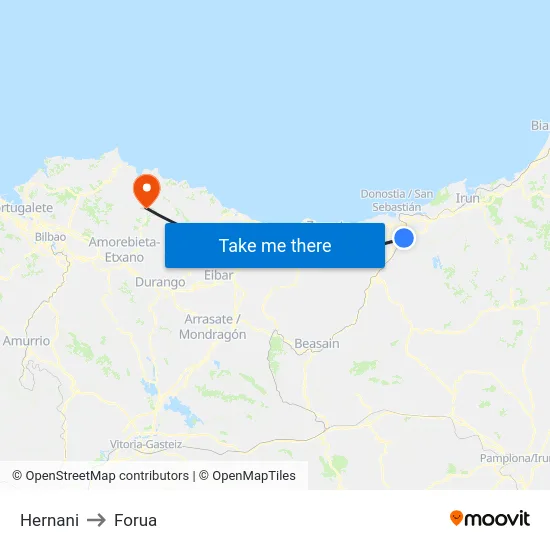 Hernani to Forua map