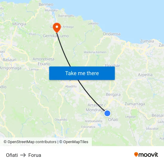 Oñati to Forua map