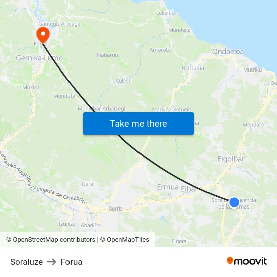 Soraluze to Forua map