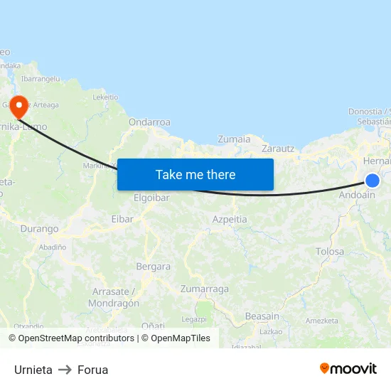Urnieta to Forua map