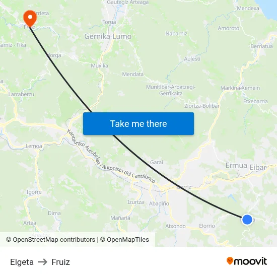 Elgeta to Fruiz map