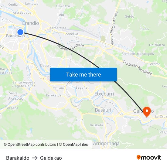 Barakaldo to Galdakao map