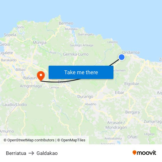 Berriatua to Galdakao map