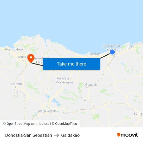 Donostia-San Sebastián to Galdakao map